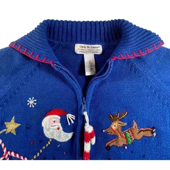 Carly St. Claire Vintage Blue Christmas Collection Full Zip Cardigan SIZE-MEDIUM - Picture 3 of 12